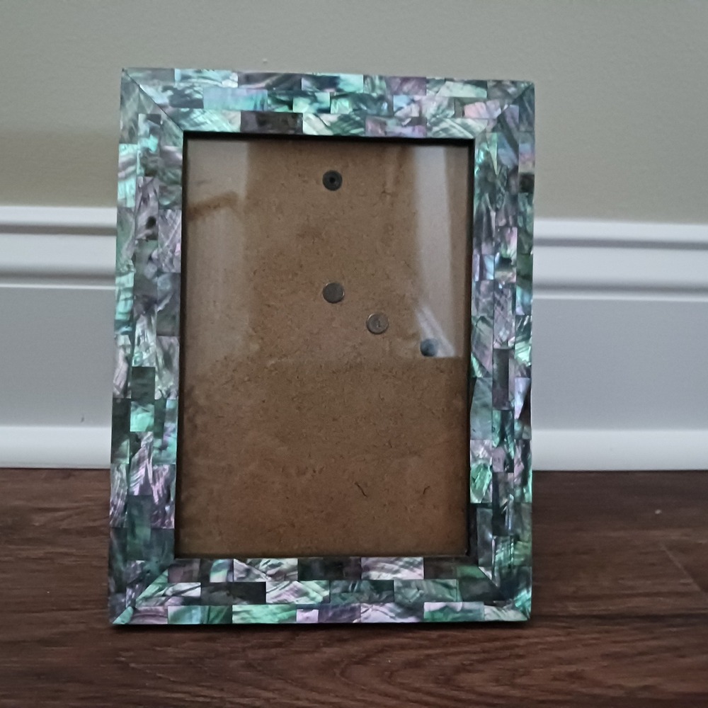 Fetco Abalone Shell Mosaic Picture Frame 5x7 Iridescent Coastal Decor